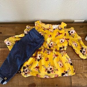 Adorable Fall Cold Shoulder Outfit Yellow Floral Size 2t